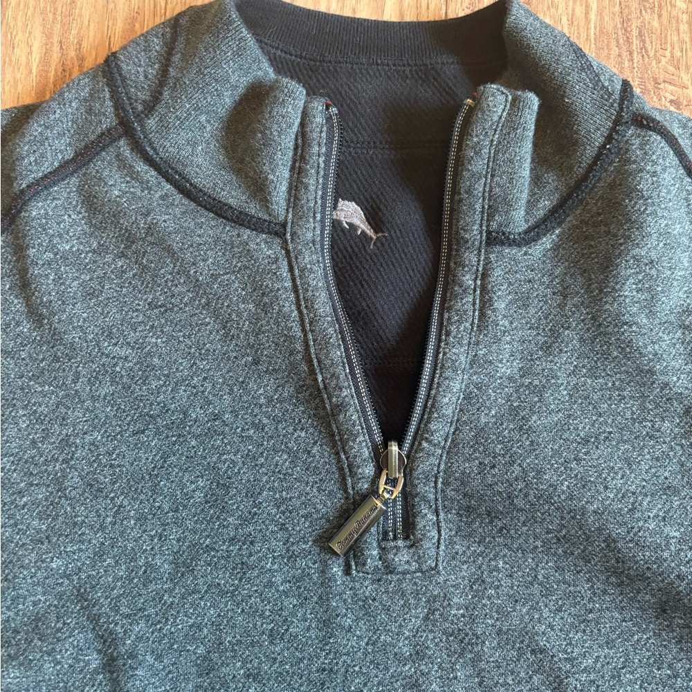 Tommy Bahama charcoal gray 3/4 zip.